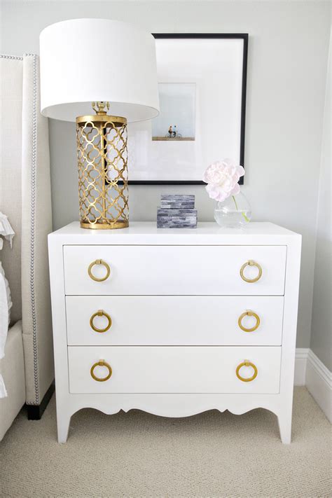Bedroom chests of drawers typically have three or four deep drawers arranged vertically. White & gold nightstand and lamp. Great paint idea with ...