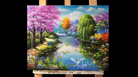 Beautiful Gardens And Flowers Acrylic Painting Youtube Nature Paintings Acrylic Landscape