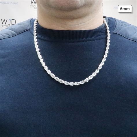 10k Solid White Gold 6mm Diamond Cut Rope Chain Necklace