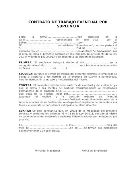 Doc Modelo Contrato De Trabajo Eventual Por Suplencia Doc Dokumen Tips