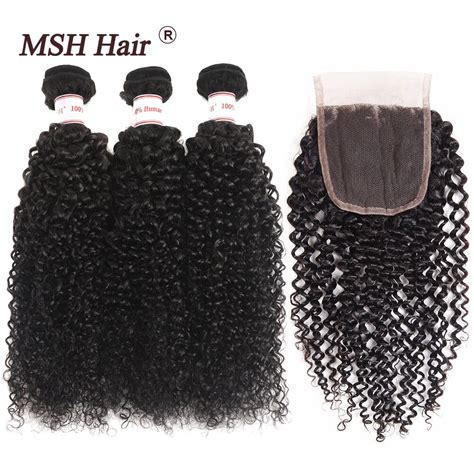 Msh Hair Brazilian Kinky Curly Hair 3 Bundles With Closure Human Hair