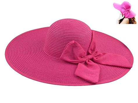 Womens Flax Bow Wide Large Brim Summer Beach Straw Sun Hat Derby Cap Hotpink C112gb0r38v