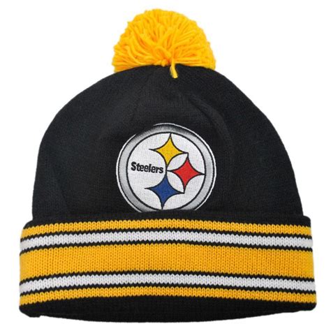 Mitchell And Ness Pittsburgh Steelers Nfl Cuffed Knit Beanie W Pom Beanies