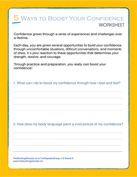 5 Ways To Boost Your Confidence Worksheet Truth Speaks Group Llc