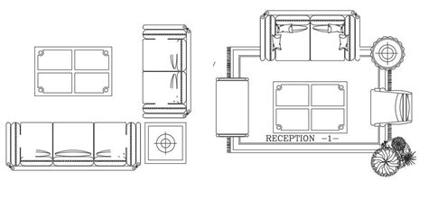 Two Various Types Of Reception Sofa With Floor Mat Design 2d Autocad