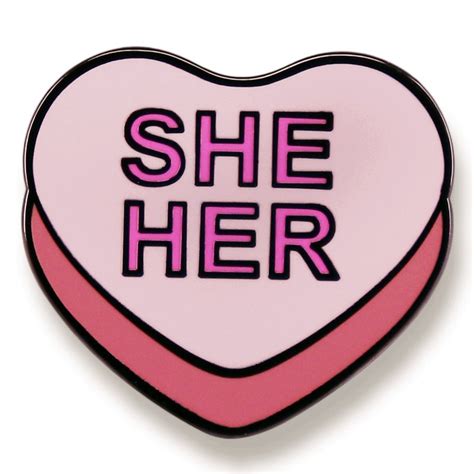 Pink Heart Pronoun She Her Lesbian Pride Pin Enamel Brooch Alloy Metal