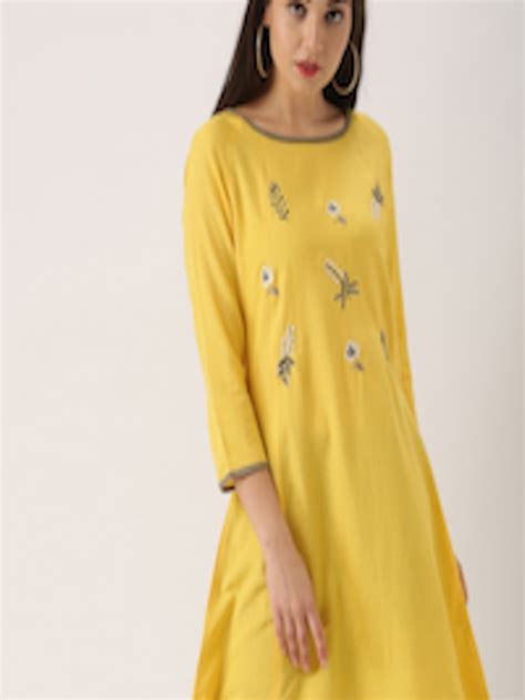Buy Imara Yellow Embroidered Tunic Tunics For Women 2359524 Myntra