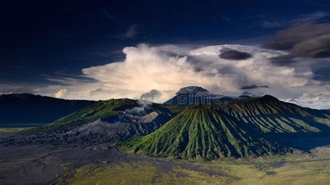 Landscape Of Volcanoes In Bromo Mountain Indonesia Stock
