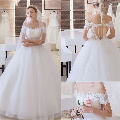 vantage off shoulder short sleeve lace top open back tulle wedding dresses wd0197