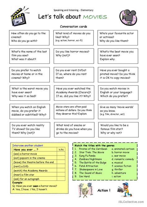 Lets Talk About Movies English Esl Worksheets Pdf And Doc