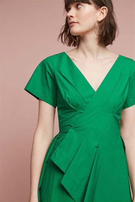 New Anthropologie Maeve Seamed Poplin Dress Green Sz 8 Nwt