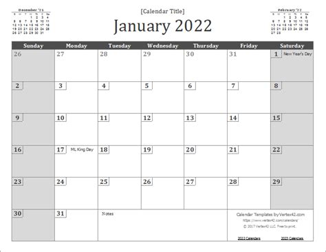 Vertex42 2022 2022 Calendar Templates And Images Township Of Union