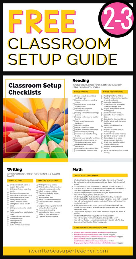 Classroom Setup Checklists Freebie Teacher Checklist Classroom Setup