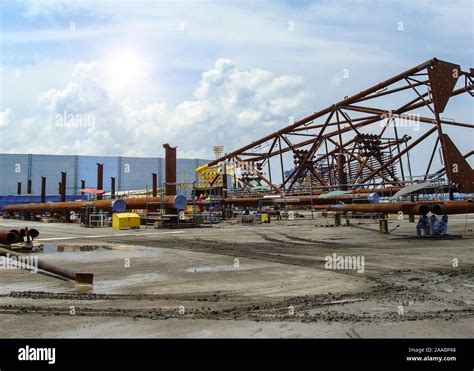 Oil Rig Platform During Construction Site In The Harbor Yard And