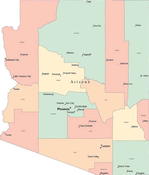 Arizona Map In Adobe Illustrator Digital Vector Format With Counties