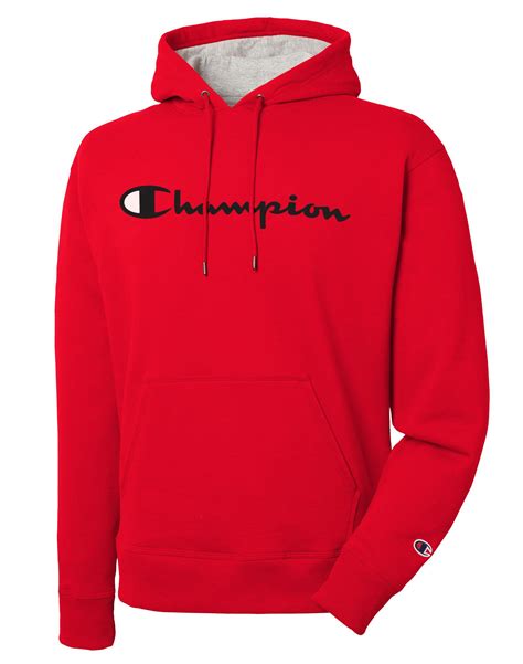 Champion Cotton Powerblend Pullover Hoodie Script Logo In Red For Men