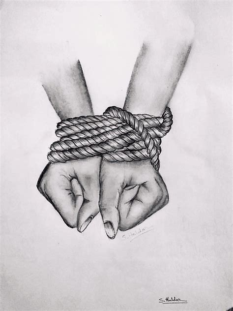 Tied Hand and rope | Prison drawings, Rope art, Pencil drawing images