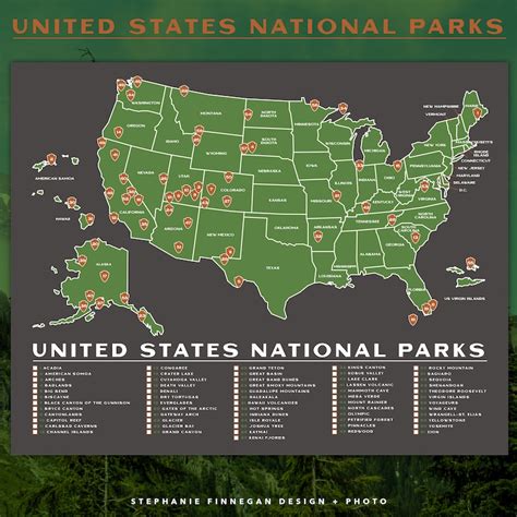 Us National Parks Map 11x14 Print Best Maps Ever Printable Map Of