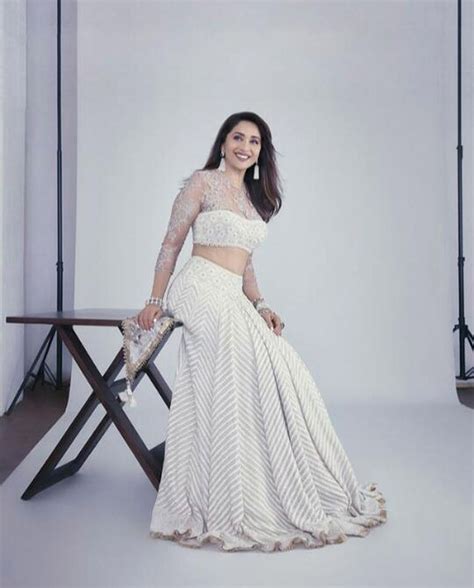 Madhuri Dixit Looks Exquisite In Chiffon Chikankari Lehenga By Tarun