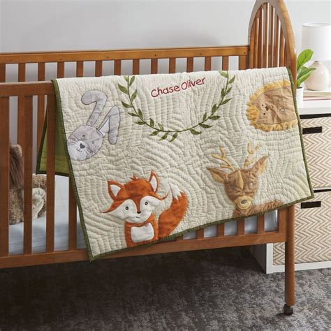 Woodland Animal Baby Embroidered Quilt In 2021 Forest Baby Quilt