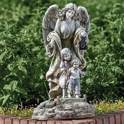 Guardian Angel With Children Solar Light Up Garden Statue Angel Figuri
