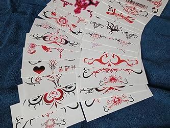 Amazon Com Sexy Navel Temporary Tattoos Sheets Large Black Red Lace Abdomen Waist