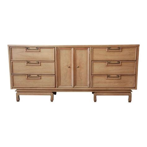 Hollywood Regency Chinoiserie Bleached Walnut Credenza Or Triple