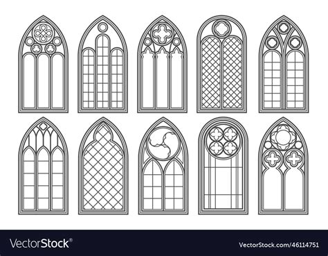 Gothic Church Windows Architecture Arches Vector Image