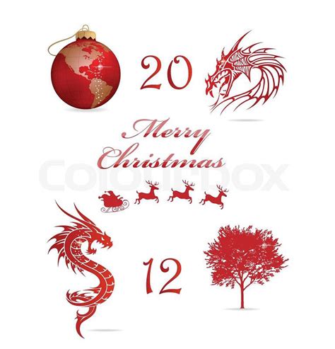 Merry Christmas Symbols Set Red Color Isolated Stock Vector Colourbox