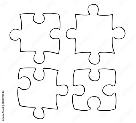 Vector Artistic Pen And Ink Drawing Illustration Of Four Jigsaw Puzzle