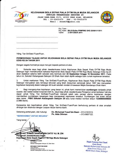 Contoh surat permohonan mutasi kerja. Surat Rasmi Permohonan Gelanggang Futsal - Surat PP