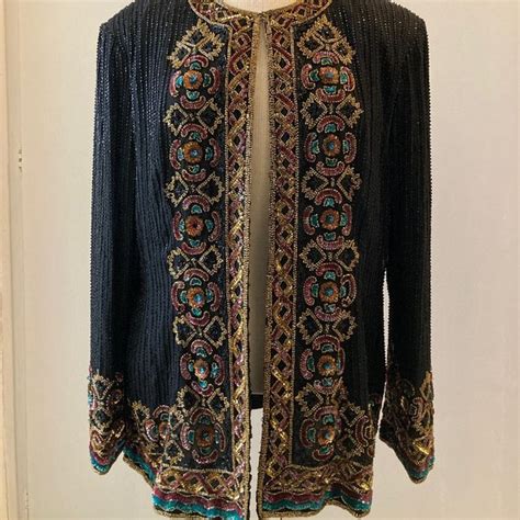 Niteline Jackets And Coats Rare Exquisite Heavily Black Beaded Silk
