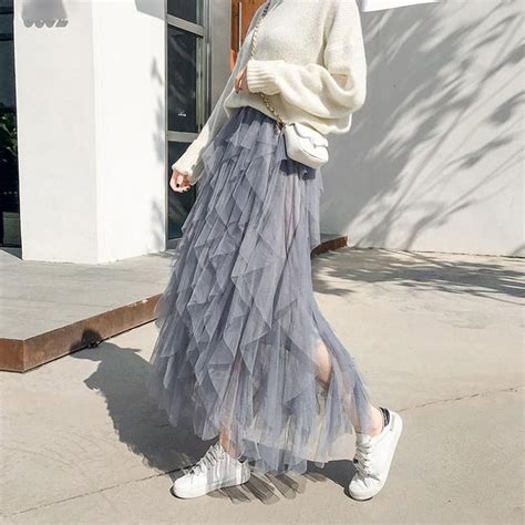 2019 5 Colors Women Fall Sweet Tulle Skirt Female Long Maxi Skirt