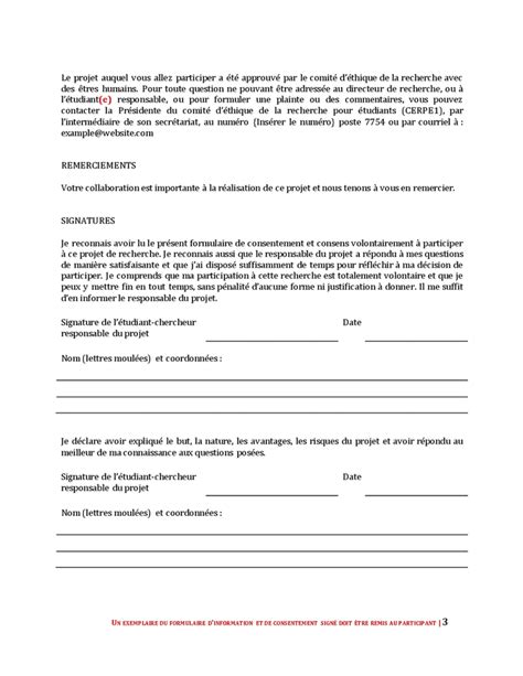 Exemple De Formulaire D Information Et De Consentement DOC PDF
