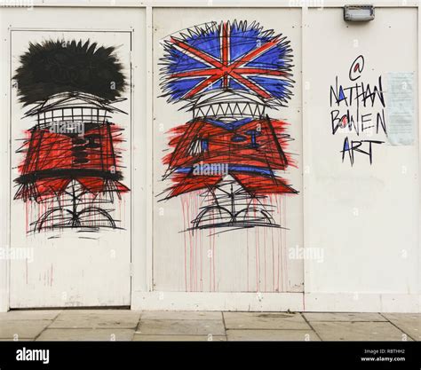 Street Artist Nathan Bowens Grenadier Guardsmen Wearing Bearskins In