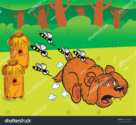 Illustration Shows Bear Apiary Angry Bees Hive Stock Vector Royalty