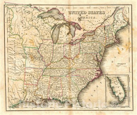 Historic Map 1840 United States Of America Vintage Wall Art