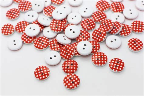 10 Red Polka Dot Wooden Button Children Button Blouse Wood Etsy
