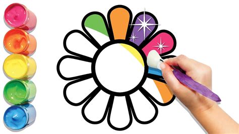 Glitter Rainbow Daisy Flower 🌼🌈 Drawpaint Art For Kids