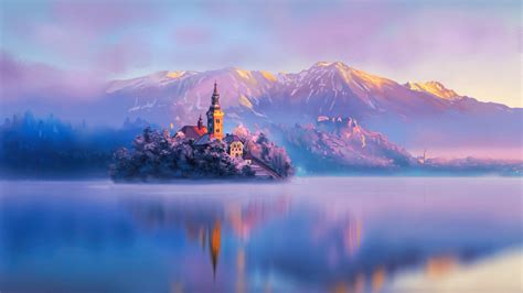 1600x900 Digital Artist Land Water Mountains Lake Slovenia