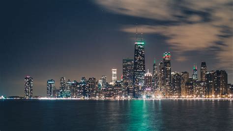 Обои ночной город панорама огни города ночь небоскребы мегаполис