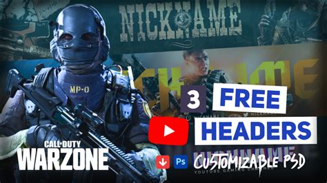 3 Free Warzone Youtube Banner Customizable Template