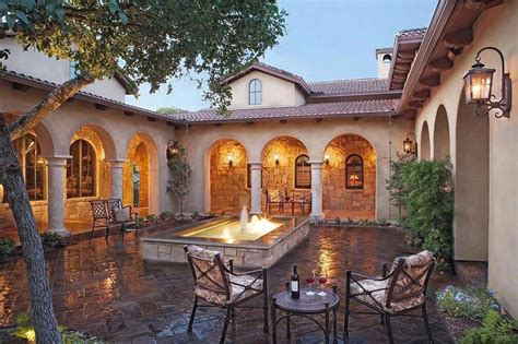 Tuscan Style Home In Austin Texas Atrium Courtyard With Fountain