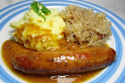 Sausages In Beer Gravy Authentic German Recipe Easy Recipe
