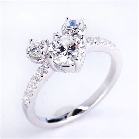 mickey mouse diamond ring engagement three stone ring round etsy