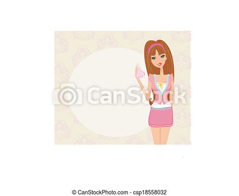 Young Woman Spraying Perfume On Herself Card Canstock