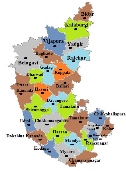Karnataka blank detailed vector outline map set. Karnataka State Districts Area Population & Other Information - Dhanvi Services