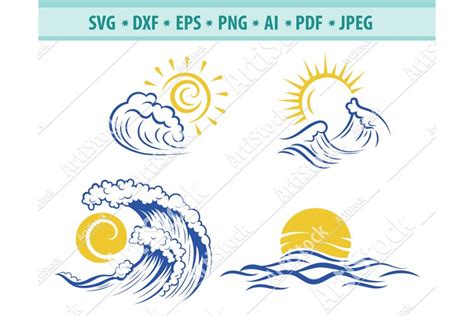 Wave Svg Sea Waves Svg Ocean Waves Svg Sun Dxf Png Eps