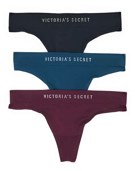 Victoria S Secret Seamless Thong Panty Set Of 3 Small Navy Peacock