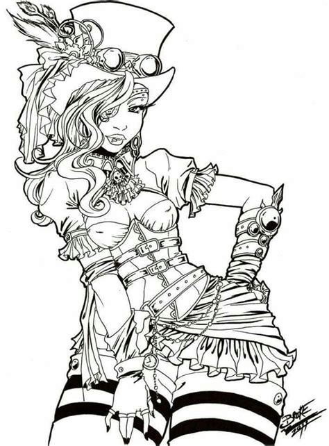 Steampunk Adult Coloring Pages Play Easy Pin Up Girl Coloring Pages